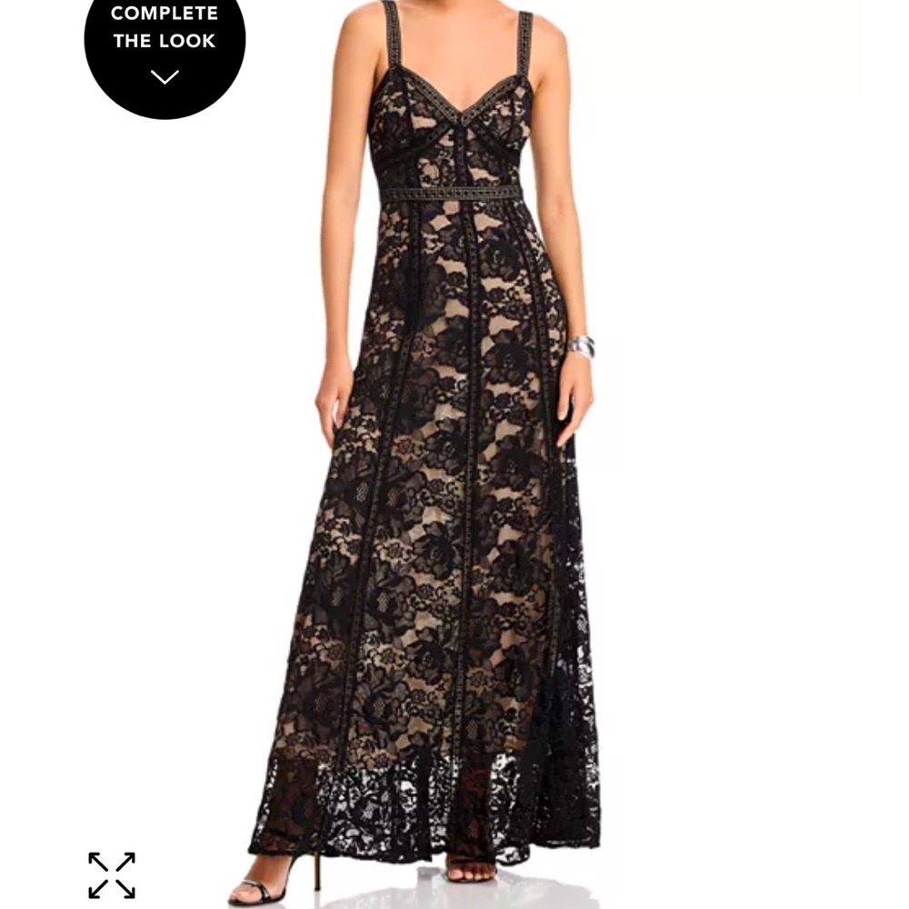 Black Lace Maxi Dress with Nude Lining - Elegant Evening Gown